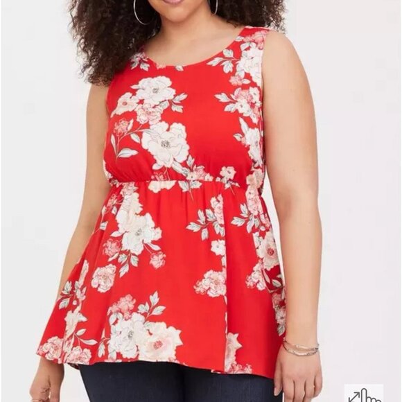 Torrid Tops - Torrid Size 3 Floral Red Babydoll Challis Tank